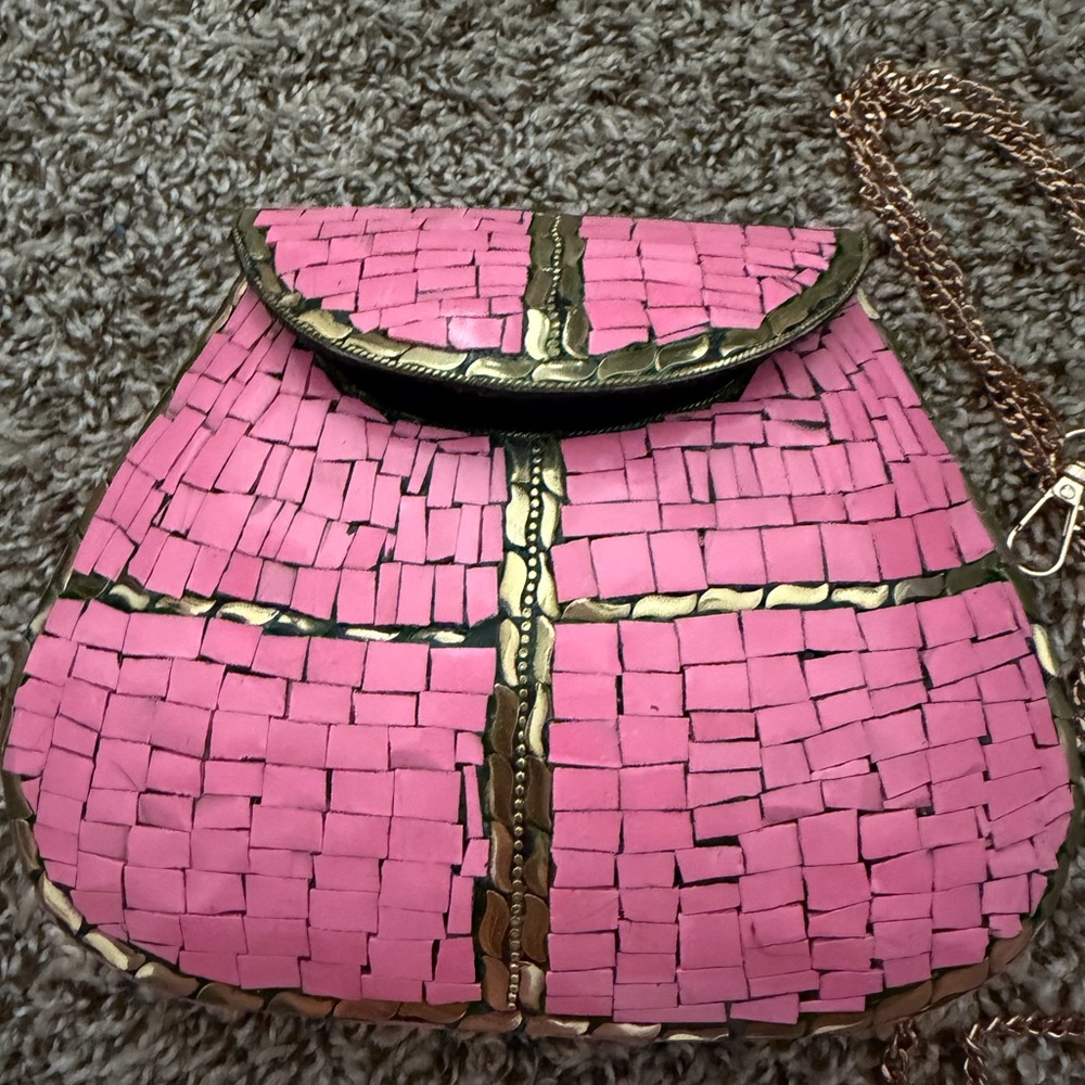 Ramla Pink and Gold Handmade Bag
